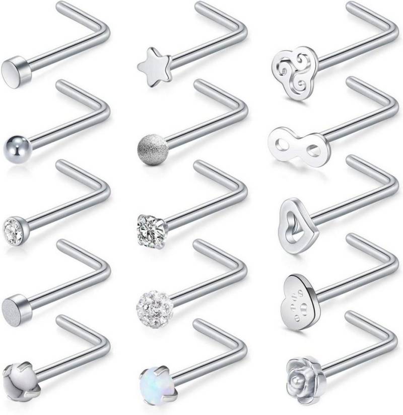 Briana Williams Nasenpiercing Nasenpiercing Stecker Silber Edelstahl 20G Spiral L-Form 15er Set von Briana Williams