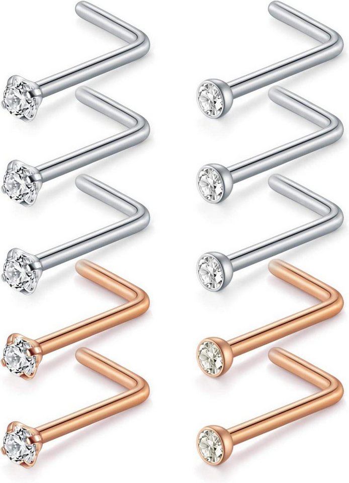 D.Bella Nasenpiercing Nasenstecker 18G Chirurgenstahl Zirconia Piercing 10 Stück Set Silber von D.Bella