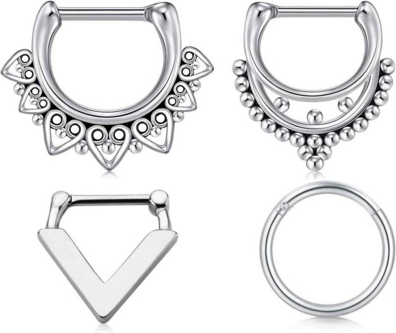Briana Williams Nasenpiercing Septum Nasenring Hufeisen Clicker Piercing Set 1.2mm Edelstahl 4stk von Briana Williams
