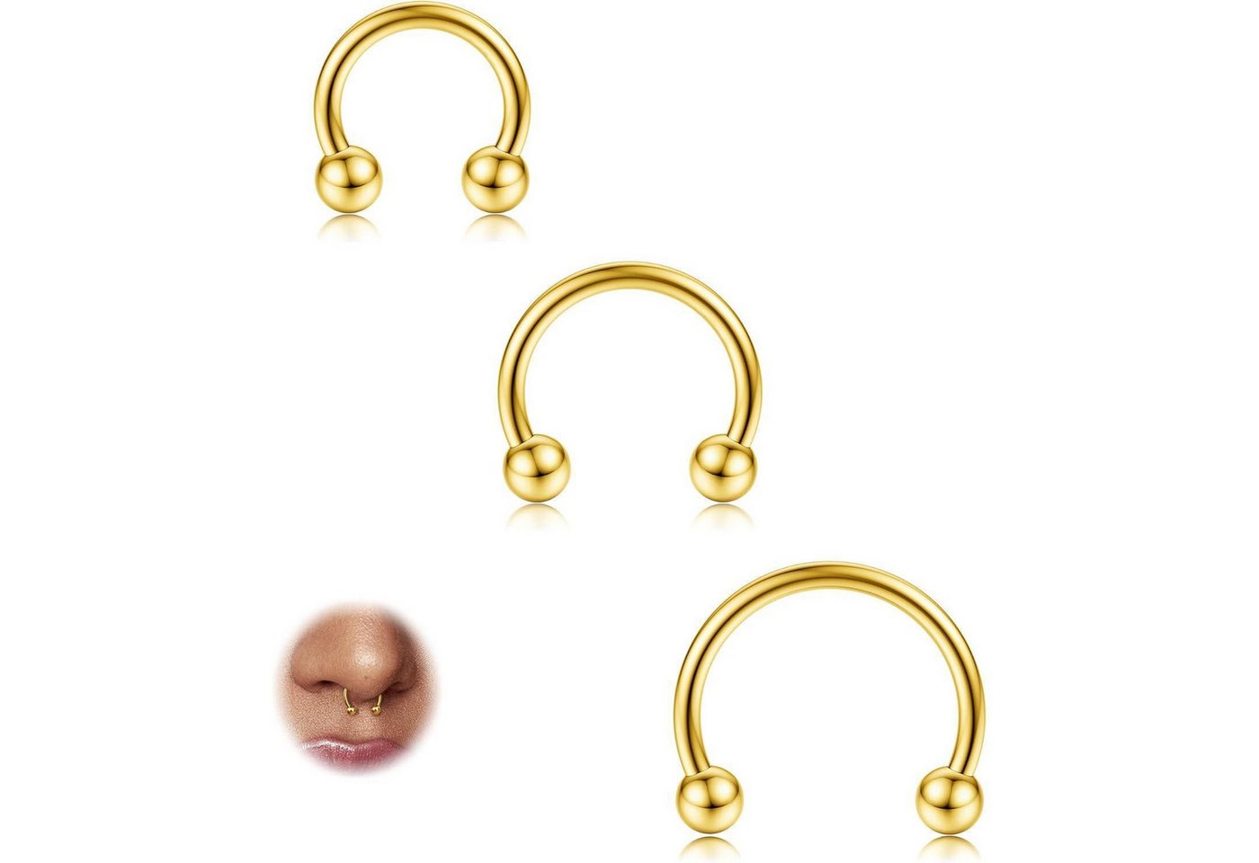 Diamday Nasenpiercing Septum Piercing Set G23 Titan Hufeisen Nasenringe 3er Pack 16G 8-12mm von Diamday