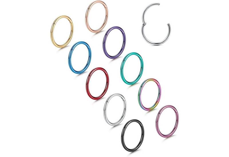 Chriscoco Nasenpiercing-Set 10x Septum Nasenpiercing Ring 316L Edelstahl Set 16/18G Ohrring Tragus von Chriscoco