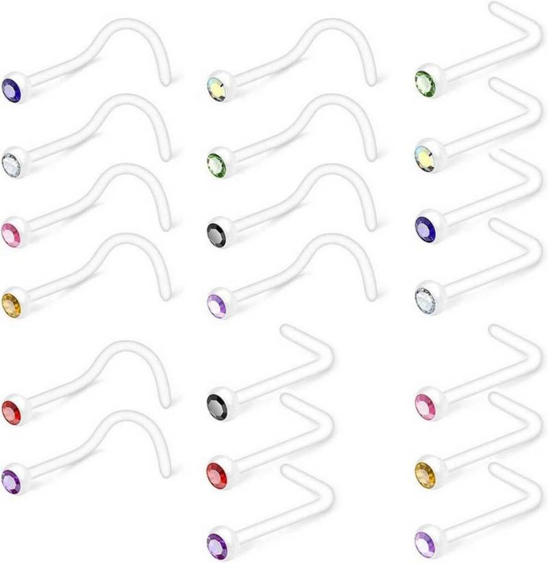 Crdifu Nasenpiercing-Set 20stk Nasenpiercing Retainer Bioflex L Form Kunststoff mit Stein von Crdifu