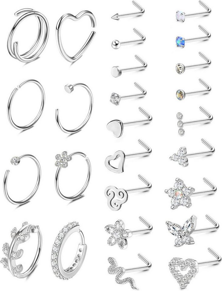 Adramata Nasenpiercing-Set 26Pcs 20G Nasenpiercing Set Chirurgenstahl Brillant Schmetterling von Adramata