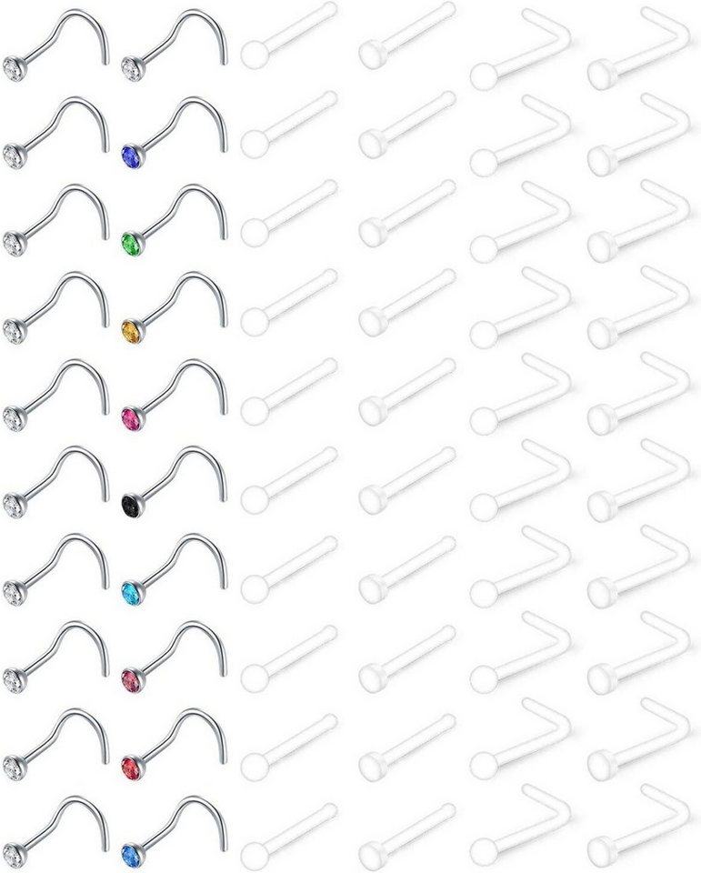 Mayhoop Nasenpiercing-Set 38-50 STK Flexibler Bioflex Nasenpiercing Retainer 18G/20G CZ von Mayhoop