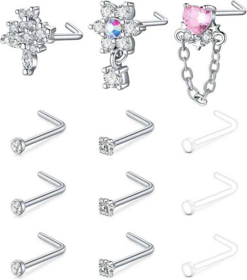 Mayhoop Nasenpiercing-Set 38-50 STK Flexibler Bioflex Nasenpiercing Retainer 18G/20G CZ von Mayhoop