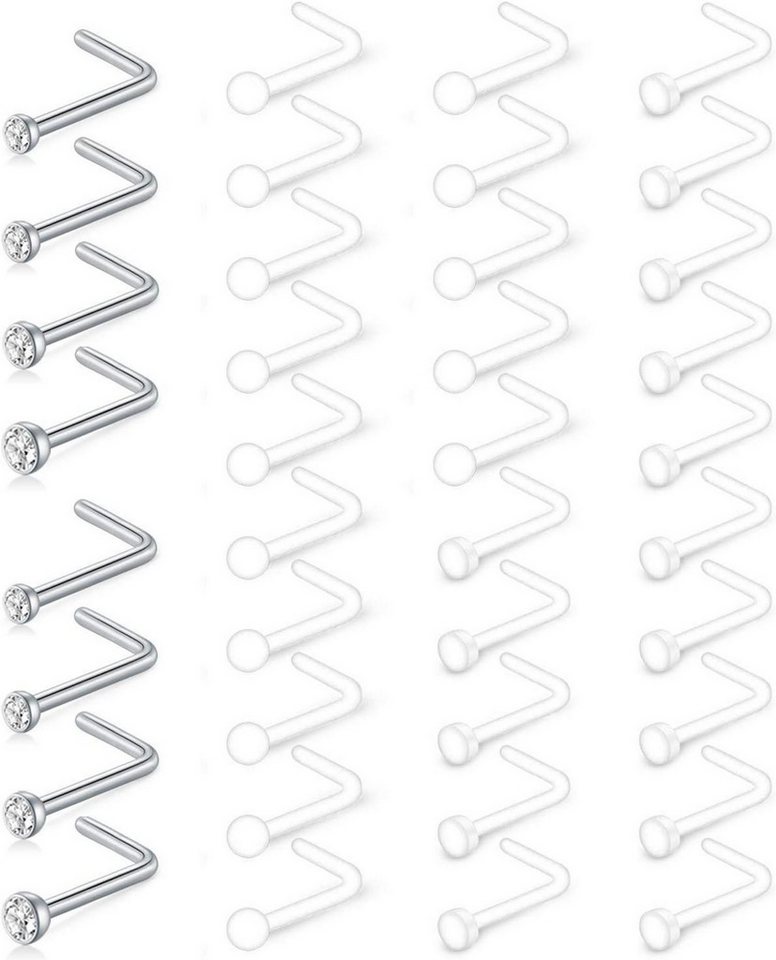 Mayhoop Nasenpiercing-Set 38-50 STK Flexibler Bioflex Nasenpiercing Retainer Edelstahl CZ von Mayhoop