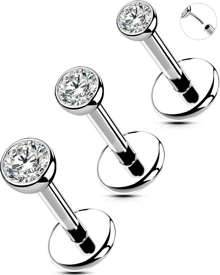 LuxusKollektion Nasenpiercing-Set 3er Set 20G 8mm Nasenpiercing Stecker Chirurgenstahl CZ Klar von LuxusKollektion