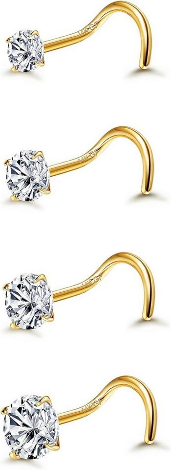 YADOCA Nasenpiercing-Set 4 Stück 14K Gold 20G Nasenpiercing Chirurgenstahl Zirkonia L-Form von YADOCA