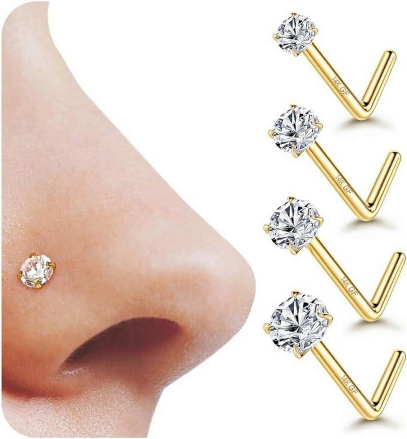 YADOCA Nasenpiercing-Set 4er Set 14K Gold 20G Nasenpiercing Zirkonia Chirurgenstahl Stecker von YADOCA