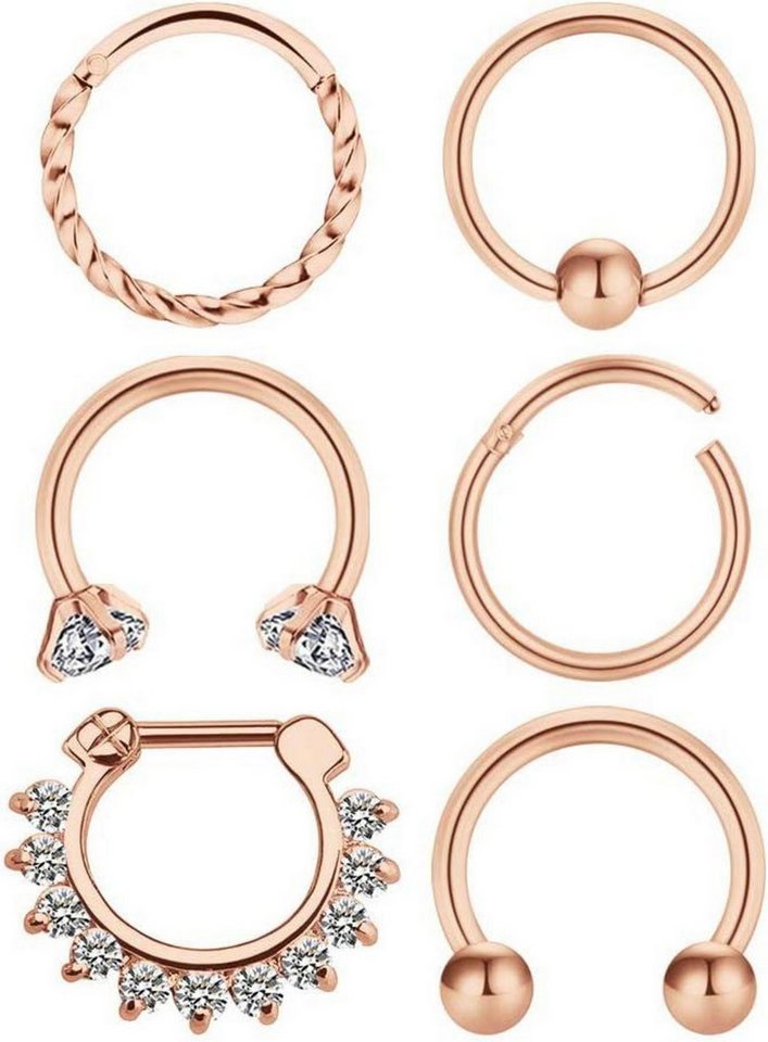 LAURITAMI Nasenpiercing-Set 6stk Septum Piercing Nasenring Set 1.2mm Chirurgenstahl 8mm Schmuck von LAURITAMI