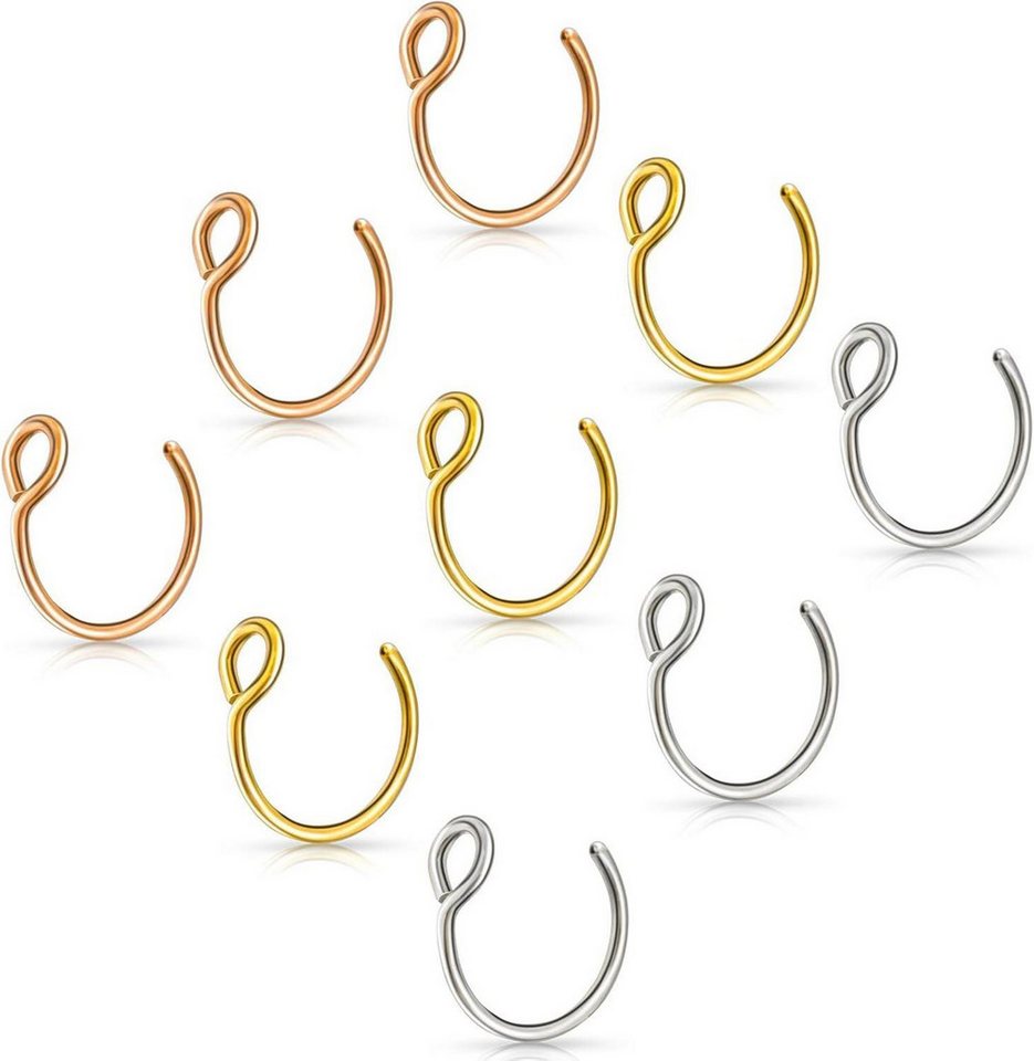 LuxusKollektion Nasenpiercing-Set 9pcs Fake Piercing Nasenringe Edelstahl 8mm in 4 Farben LuxusKollektion Nasenpiercing-Set 9pcs Fake Piercing Nasenringe Edelstahl 8mm in 4 Farben von LuxusKollektion