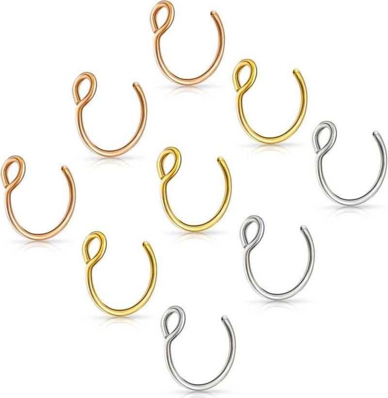 LuxusKollektion Nasenpiercing-Set 9pcs Fake Piercing Nasenringe Edelstahl 8mm in 4 Farben von LuxusKollektion