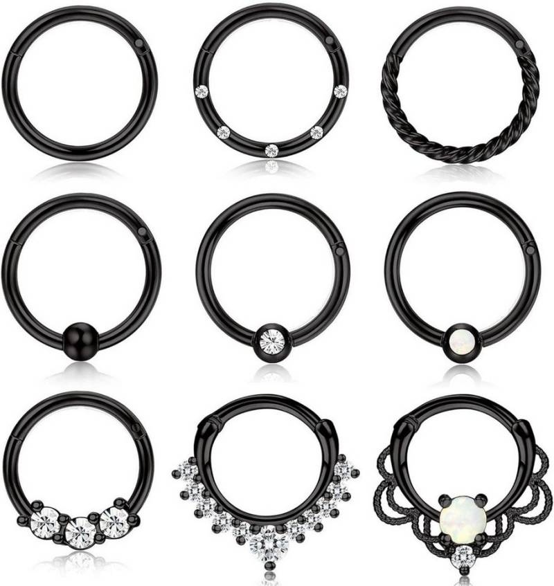 Kakonia Nasenpiercing-Set 9stk Septum Nasenpiercing Chirurgenstahl Zirkonia Opal Set 10MM von Kakonia