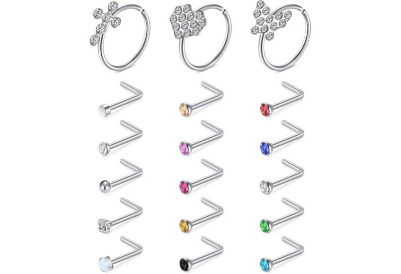 LuxusKollektion Nasenpiercing-Set Nasenpiercing 20G Stahl Nostril L 18-teiliges L-Nasenstecker-Set von LuxusKollektion