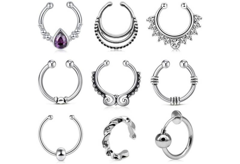 LuxusKollektion Nasenpiercing-Set Nasenpiercing Fake Septum Hoop Edelstahl 20G 16G Set Clips 9stk von LuxusKollektion