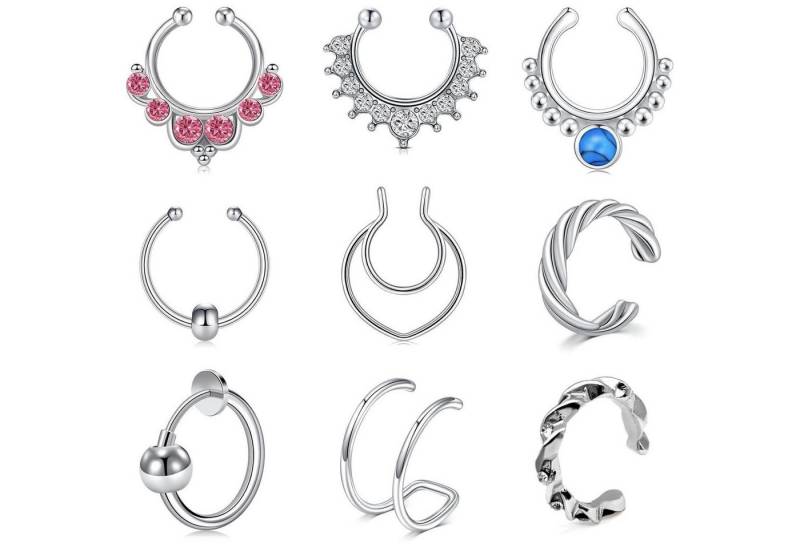 LuxusKollektion Nasenpiercing-Set Nasenpiercing Fake Septum Nasenring Hoop Edelstahl Clips 9stk Mixed von LuxusKollektion