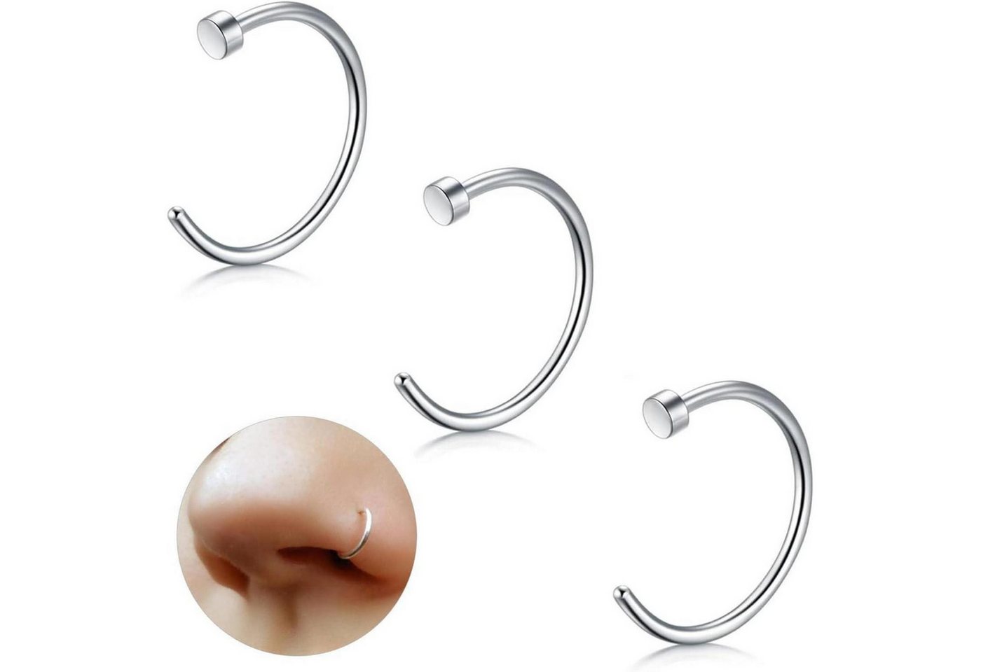 LuxusKollektion Nasenpiercing-Set Nasenpiercing Fake Septum Nasenring Titan Silber-B (20g)0.8mm----6mm von LuxusKollektion