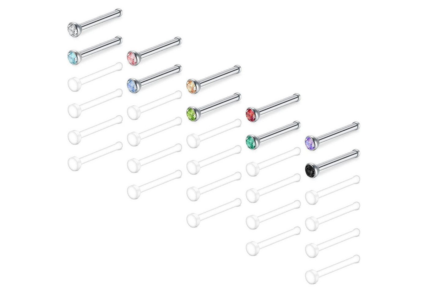 LuxusKollektion Nasenpiercing-Set Nasenpiercing Retainer Acryl Bioflex Nasenstecker 30 Stück 18 g Stil C von LuxusKollektion