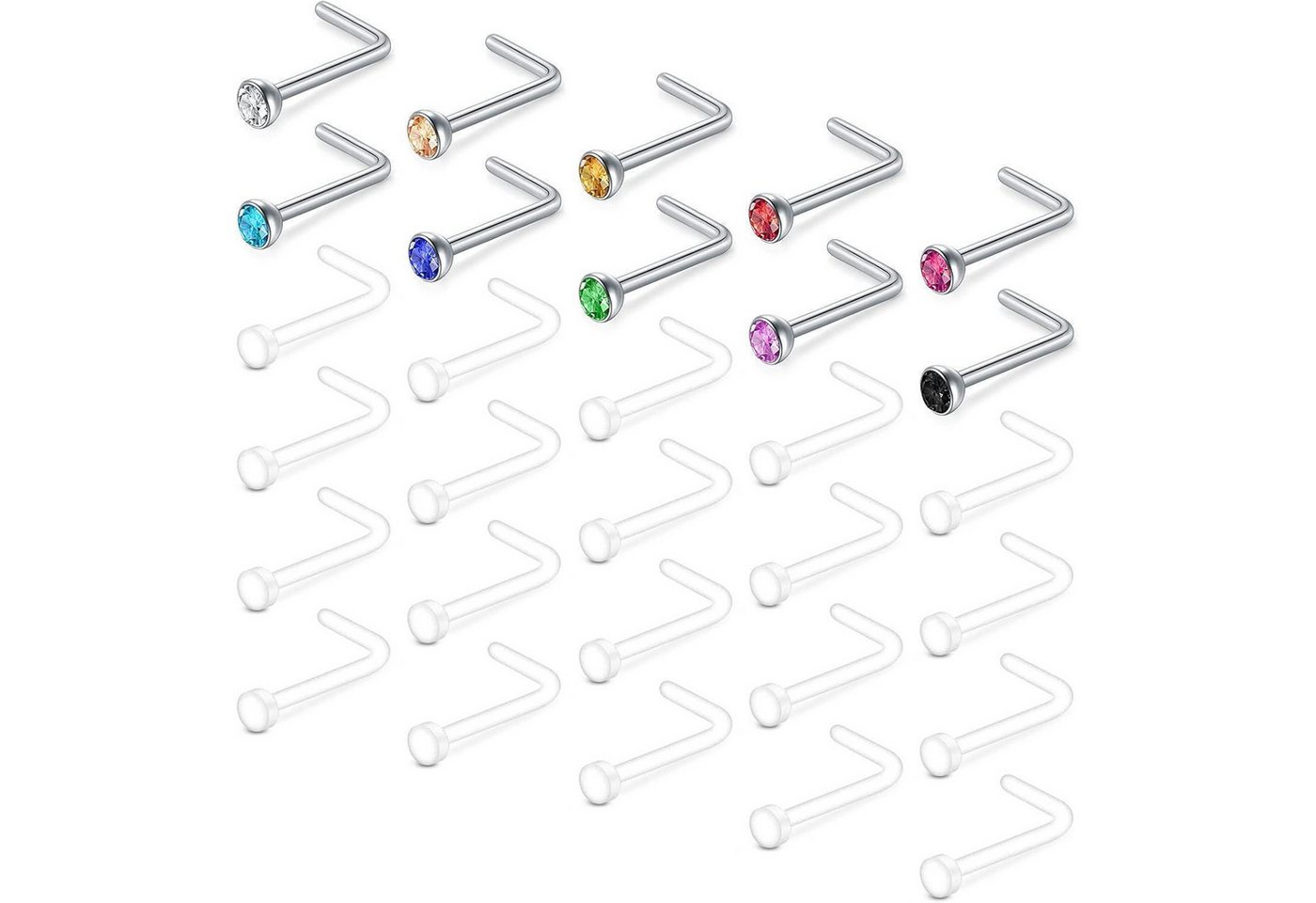 LuxusKollektion Nasenpiercing-Set Nasenpiercing Retainer Acryl Bioflex Nasenstecker 30 Stück 18 g Stil D von LuxusKollektion