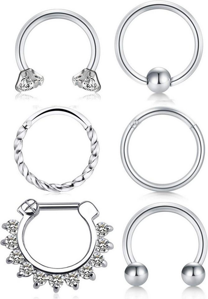 LAURITAMI Nasenpiercing-Set Nasenpiercing Septum Clicker Ring Chirurgenstahl 1.2mm 8mm Edelstahl von LAURITAMI