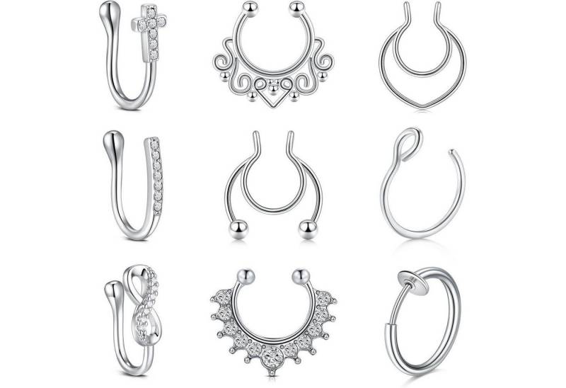 LuxusKollektion Nasenpiercing-Set Nasenpiercing Septum Fake Clip Hoop Nasenring Damen 9 Stk Silber LuxusKollektion Nasenpiercing-Set Nasenpiercing Septum Fake Clip Hoop Nasenring Damen 9 Stk Silber von LuxusKollektion