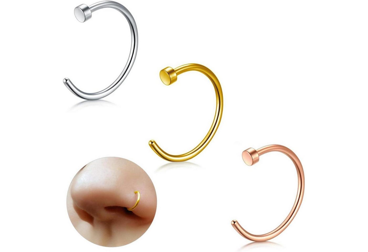 LuxusKollektion Nasenpiercing-Set Nasenpiercing Septum Nasenring silber gold roségold (20g) 0.8mm 8mm von LuxusKollektion