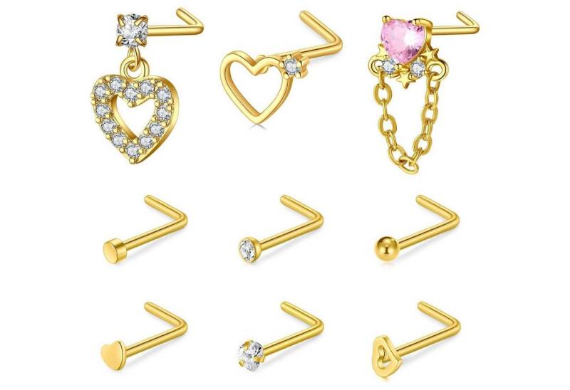 AVYRING Nasenpiercing-Set Nasenpiercing Set Chirurgenstahl 12 Stück Gold mit Zirkonia 20G 0.8mm von AVYRING