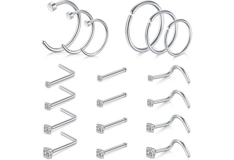 AVYRING Nasenpiercing-Set Nasenpiercing Set Chirurgenstahl Zirkonia 20G 18G: Silber 20G CZ von AVYRING