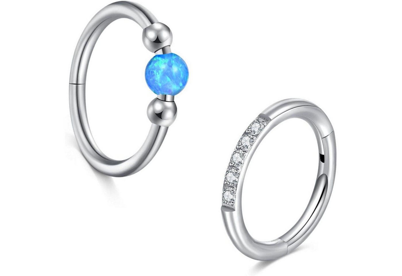 LuxusKollektion Nasenpiercing-Set Nasenring 2Stk 16G Edelstahl Clicker Klappbar Septum Helix Blau Opal von LuxusKollektion