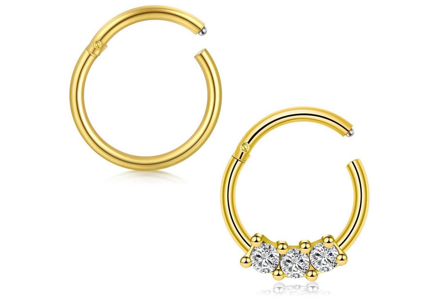LuxusKollektion Nasenpiercing-Set Nasenring 2stk 16G Edelstahl Clicker Klappbar Septum Helix Gold Cz von LuxusKollektion