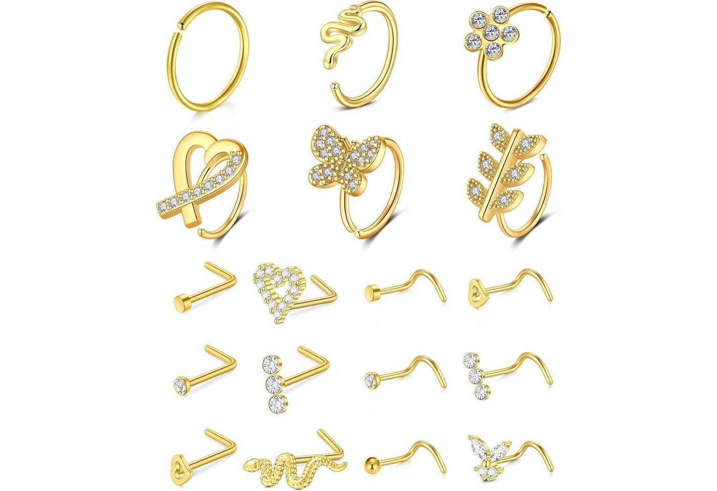 LuxusKollektion Nasenpiercing-Set Nasenring Chirurgenstahl 20G Silber Damen Herren gold von LuxusKollektion