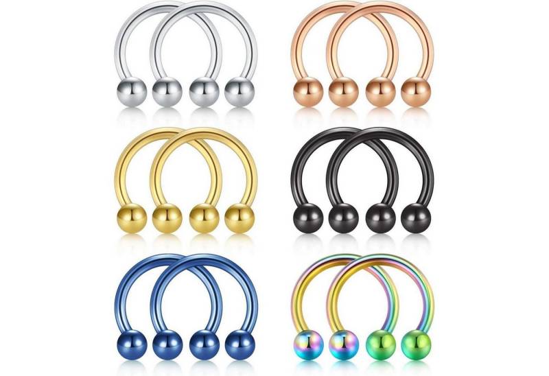 LuxusKollektion Nasenpiercing-Set Nasenring Hufeisen Septum 16G Chirurgenstahl Silber 12stk 6mm set2 von LuxusKollektion
