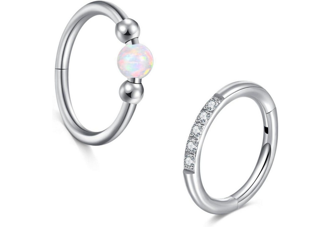 LuxusKollektion Nasenpiercing-Set Nasenring Septum Clicker 16G Edelstahl 2Stk Klappbar Weiß Opal von LuxusKollektion