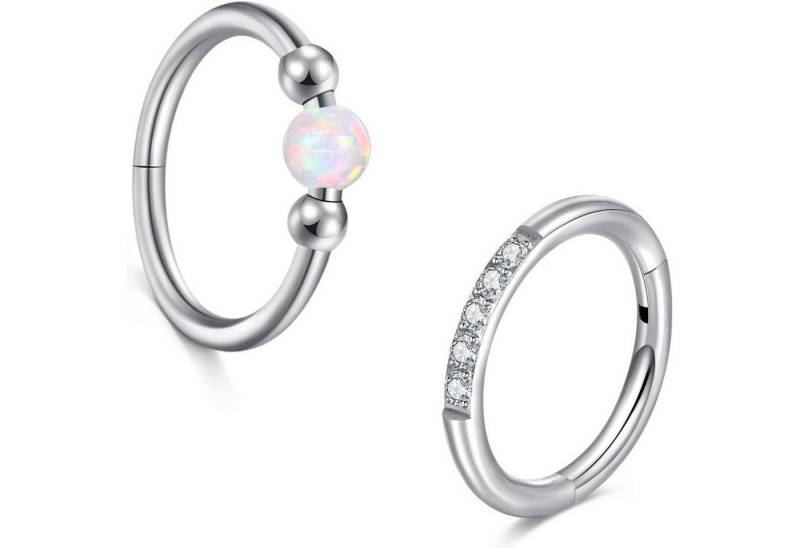 LuxusKollektion Nasenpiercing-Set Nasenring Septum Clicker 16G Edelstahl 2Stk Klappbar Weiß Opal von LuxusKollektion