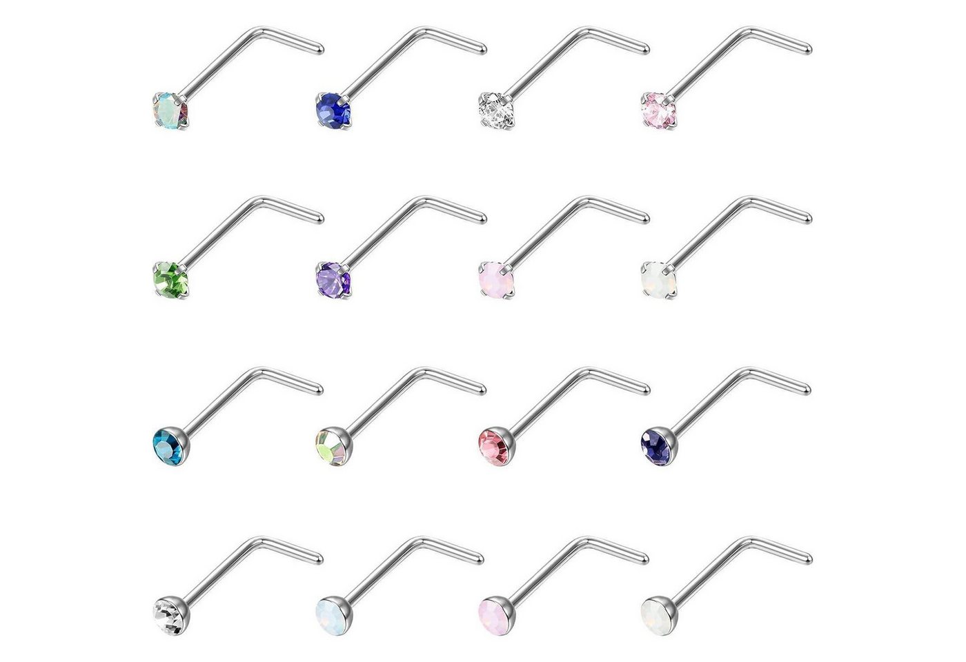 LuxusKollektion Nasenpiercing-Set Nasenstecker 16 Stück 20G Chirurgenstahl Damen Herren L-nasenpiercing von LuxusKollektion