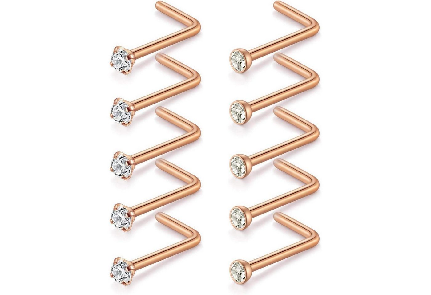 LuxusKollektion Nasenpiercing-Set Nasenstecker 18G 316L Chirurgenstahl Zirconia Nostril L-Silber von LuxusKollektion