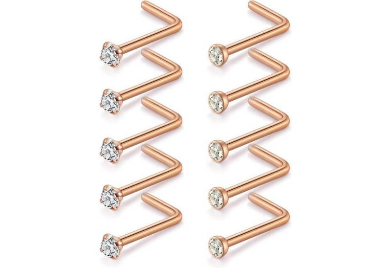 LuxusKollektion Nasenpiercing-Set Nasenstecker 18G 316L Chirurgenstahl Zirconia Nostril L-Silber von LuxusKollektion