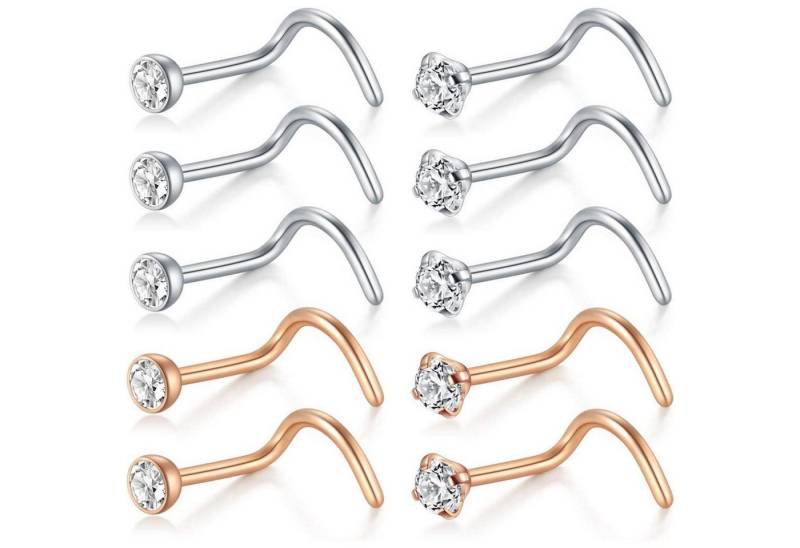 LuxusKollektion Nasenpiercing-Set Nasenstecker 18G L Form 316L Chirurgenstahl Zirconia Silber 18g silver von LuxusKollektion