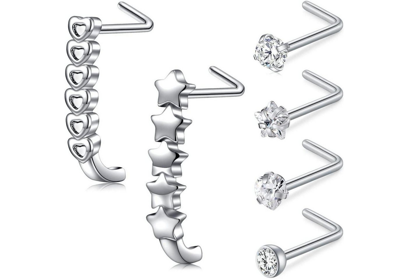 LuxusKollektion Nasenpiercing-Set Nasenstecker 20G Edelstahl L Förmig Spirale Silber Diamant Cluster von LuxusKollektion