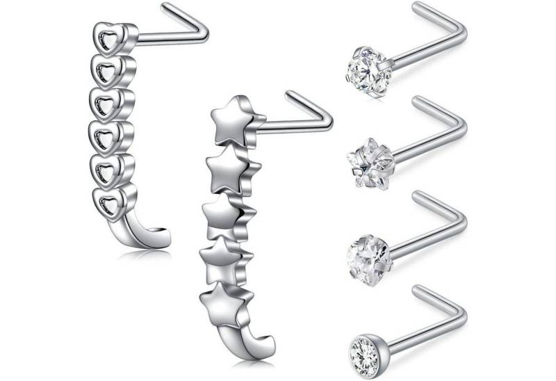 LuxusKollektion Nasenpiercing-Set Nasenstecker 20G Edelstahl L Förmig Spirale Silber Diamant Cluster von LuxusKollektion