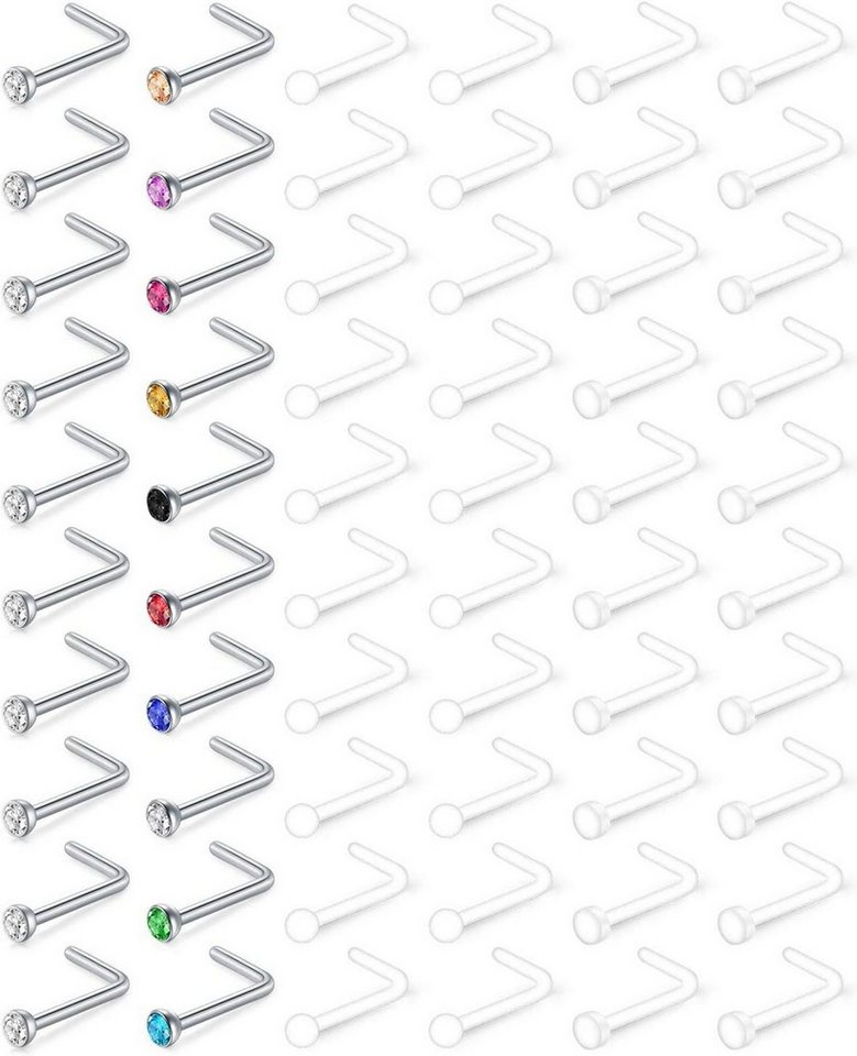 Mayhoop Nasenpiercing-Set Nasenstecker Set Bioflex Flexibler Retainer 40 Stk + 20 Stk Edelstahl von Mayhoop