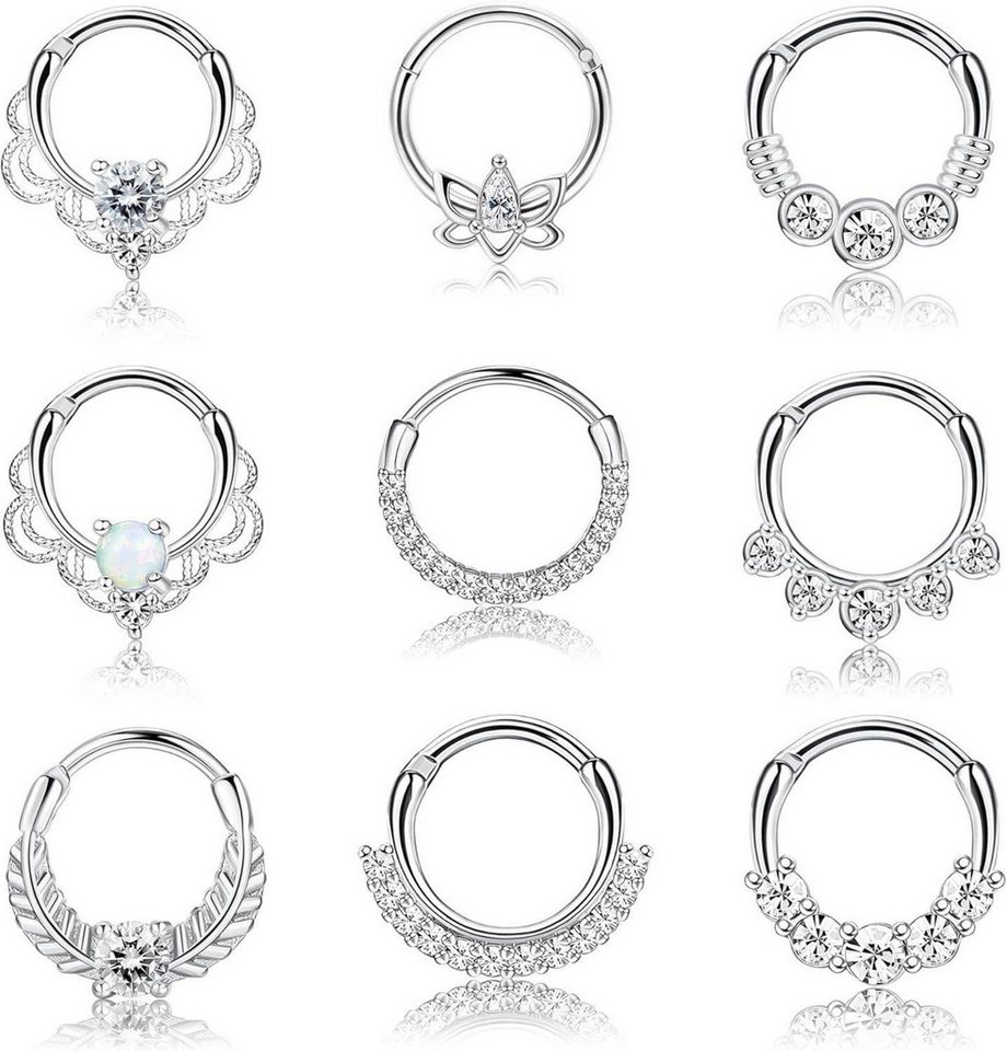 Kakonia Nasenpiercing-Set Septum Piercing Set Chirurgenstahl Zirkonia Nasenpiercing 9stk 16G von Kakonia