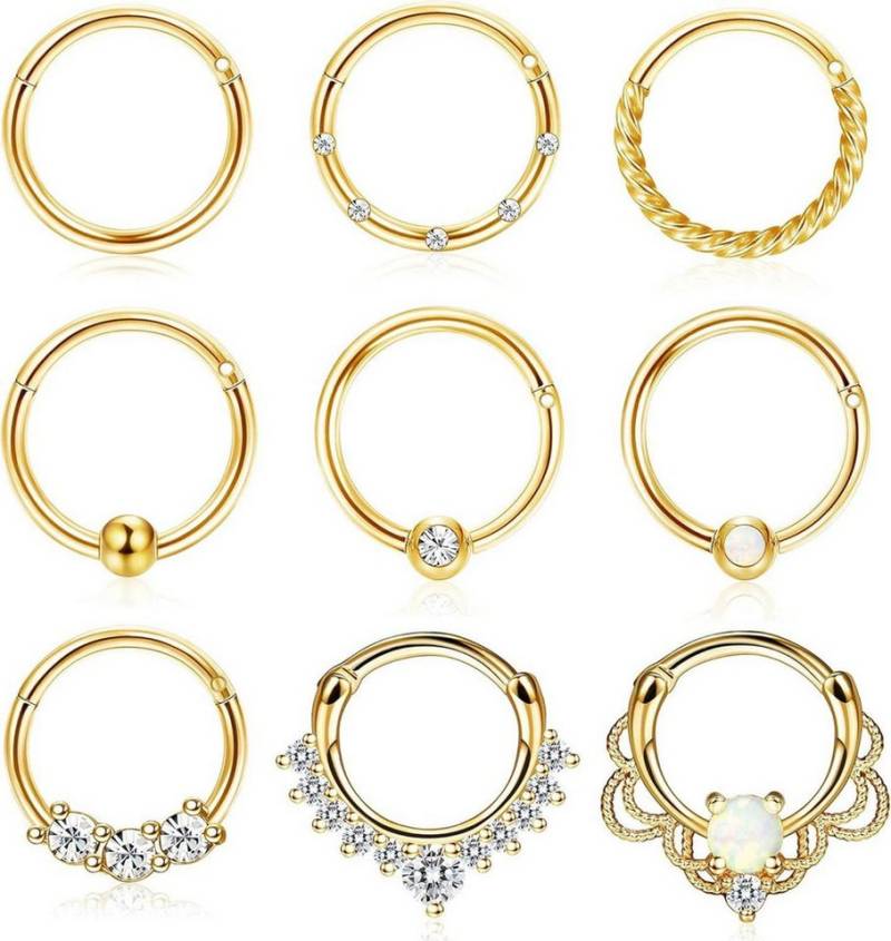 Kakonia Nasenpiercing-Set Septum Piercing Set Chirurgenstahl Zirkonia Opal 9stk 16G 10MM von Kakonia