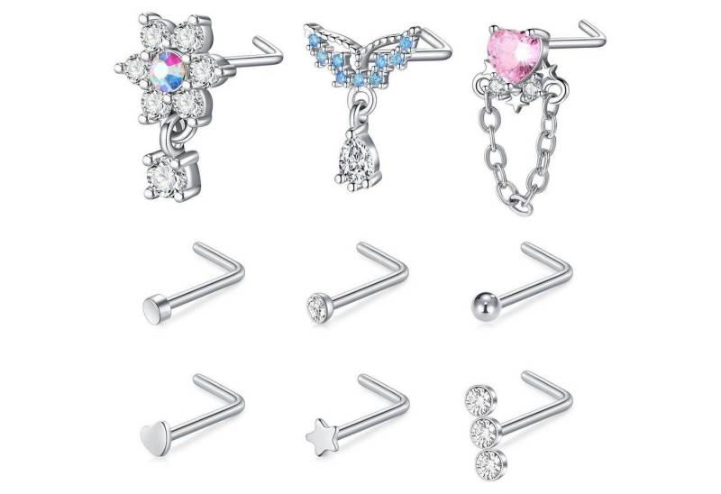 AVYRING Nasenpiercing-Set Silber Nasenpiercing Set Chirurgenstahl Zirkonia 12er Nasenstecker 20G von AVYRING