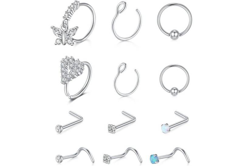 AVYRING Nasenpiercing-Set Silber Nasenpiercing Set mit Zirkonia 12 Stück 20G Chirurgenstahl von AVYRING