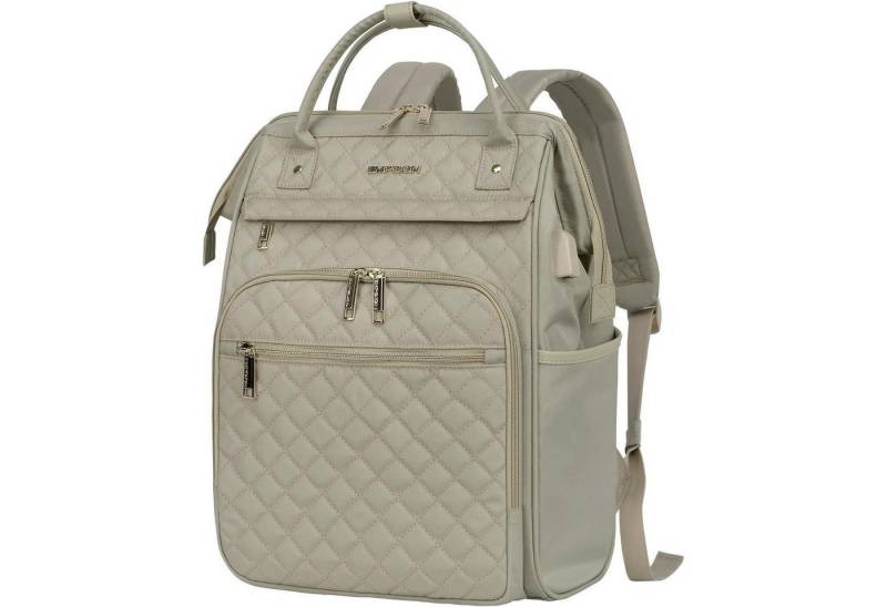 LuxusKollektion Notebook-Rucksack Laptop Rucksack Damen Khaki Arbeit Reisen Uni 17 Inch Beige von LuxusKollektion
