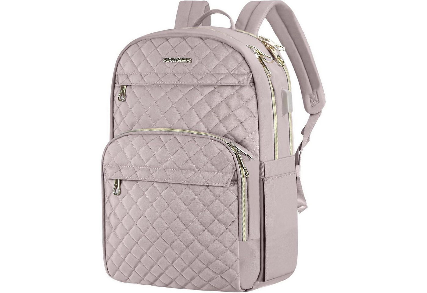 LuxusKollektion Notebook-Rucksack Rucksack Damen Laptop 15,6 Zoll Zoll USB Daypack Rosa Dusty Pink von LuxusKollektion