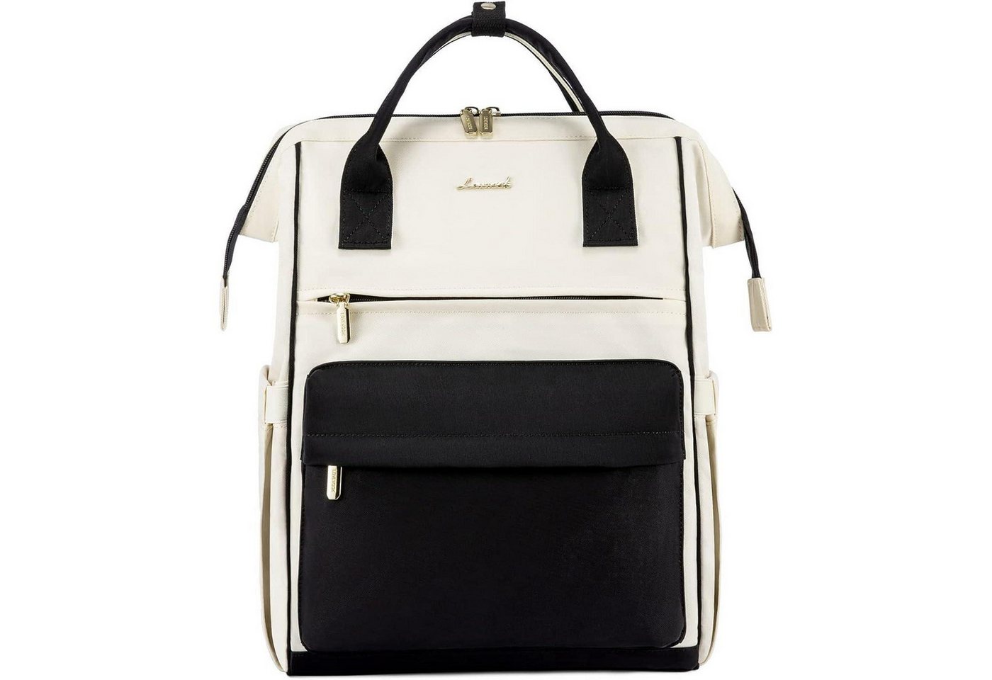 LuxusKollektion Notebookrucksack Rucksack 2in1 Laptopfach Antidiebstahl 15,6 Zoll Schwarz Beige von LuxusKollektion