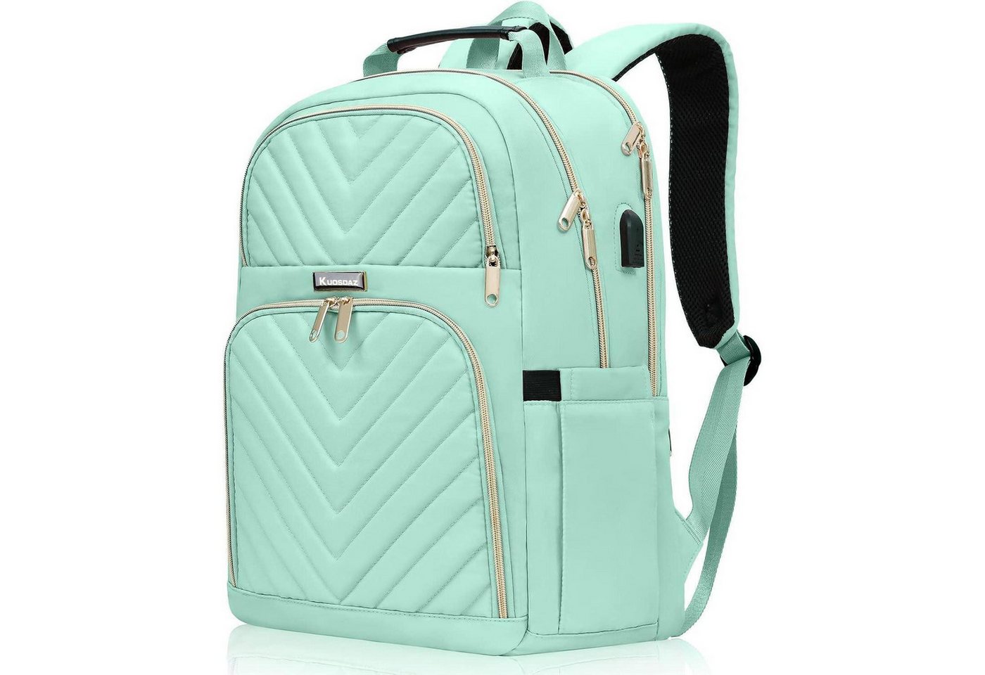 LuxusKollektion Notebookrucksack Rucksack Damen 15.6 Zoll USB Ladeanschluss Mintgrün Wasserdicht Uni von LuxusKollektion