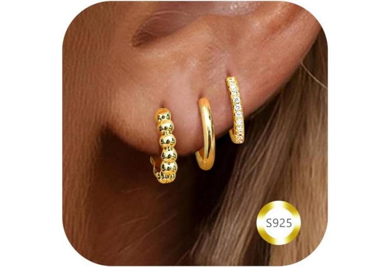 LuxusKollektion Ohrring und Ketten Set 3 Paar Ohrringe Gold Silber 925 Damen Creolen 14K Vergoldet von LuxusKollektion